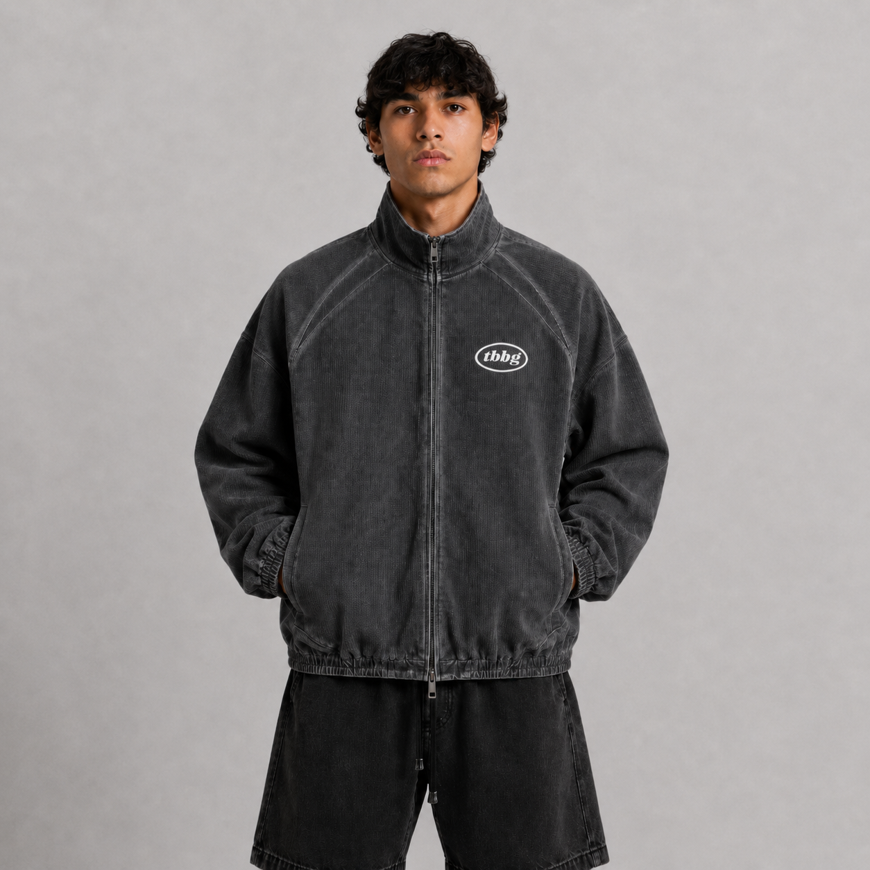 Reverse Dyed Zip-Up Mesh Jacket