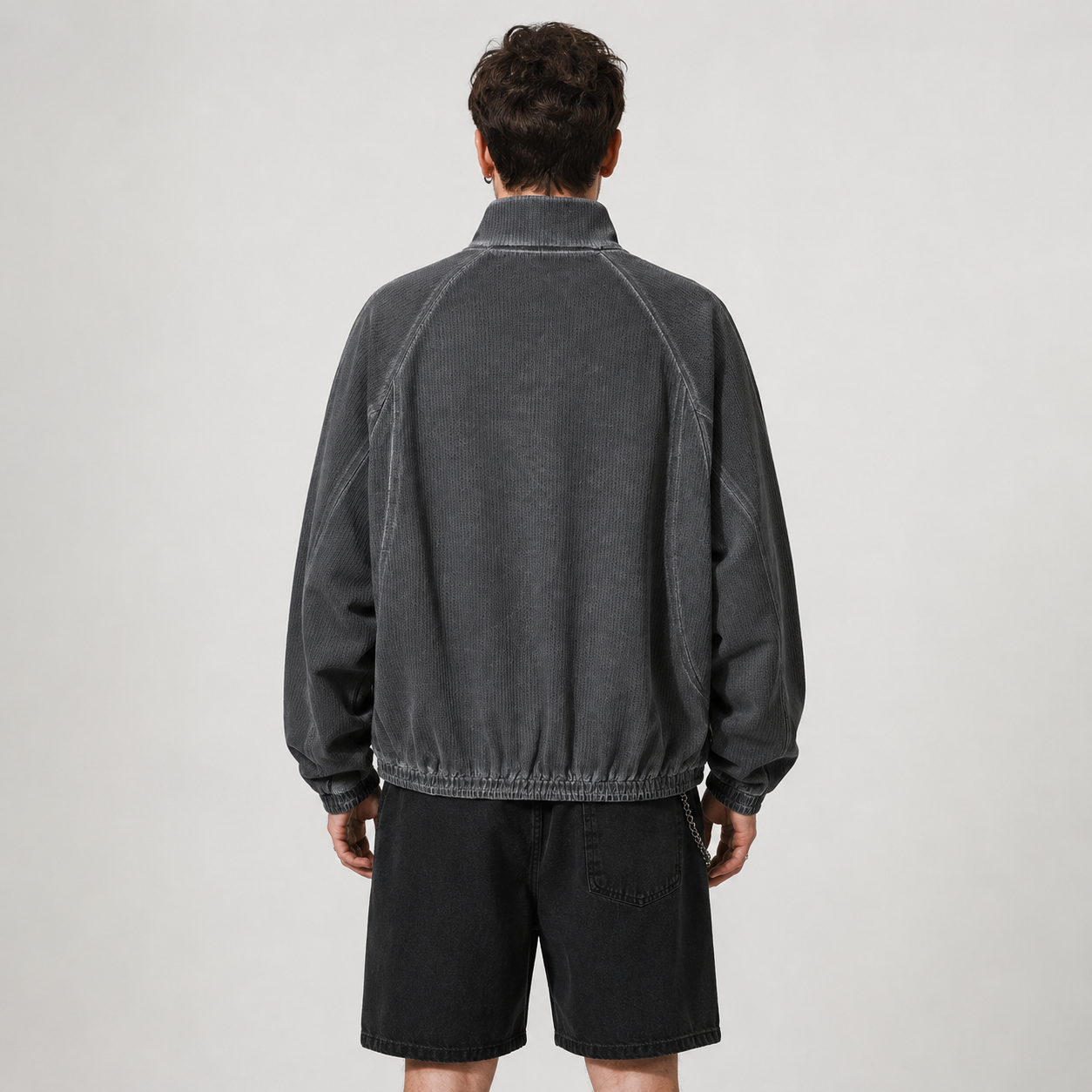 Reverse Dyed Zip-Up Mesh Jacket